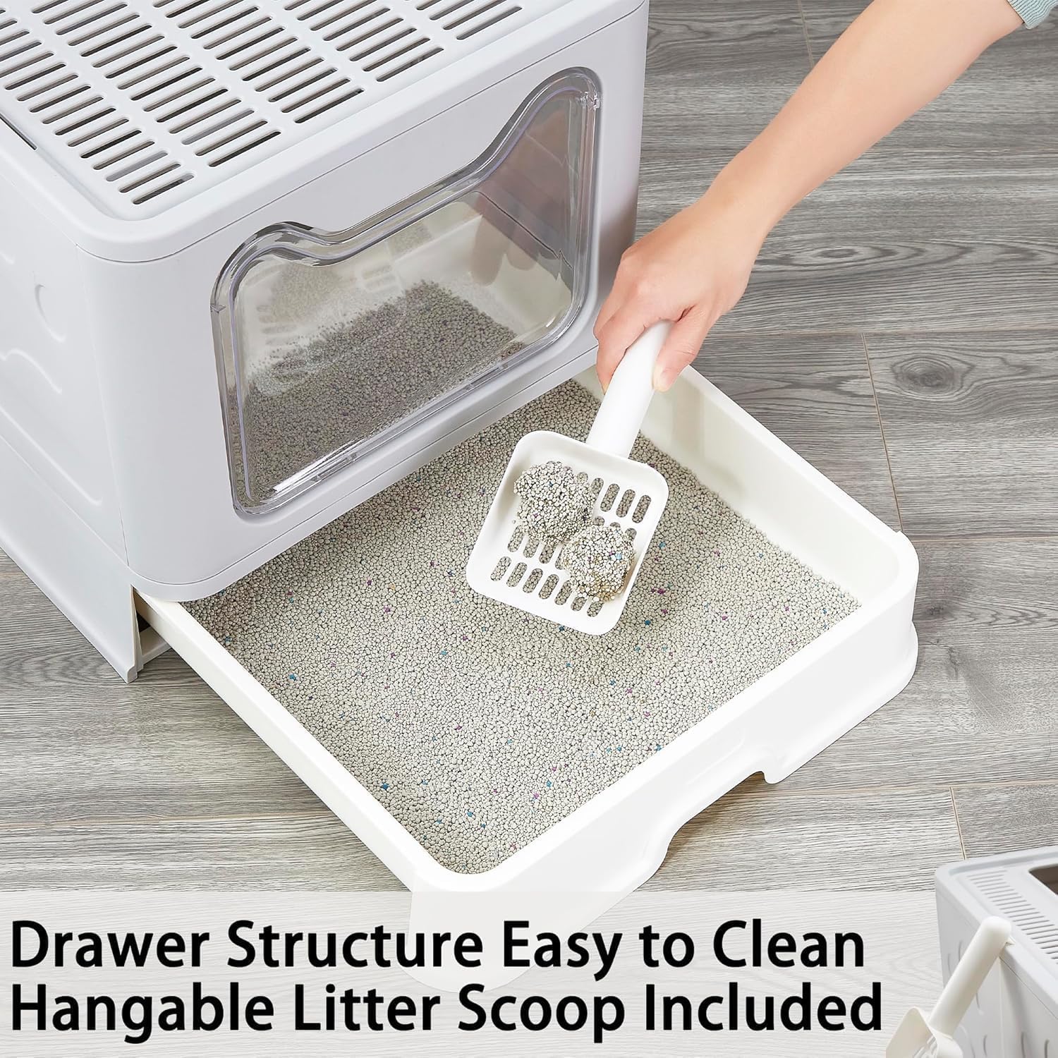 Enclosed Foldable Cat Litter Box with Slide-Out Tray & Scoop – Top Exit to Reduce Mess, Front Entry for Easy Access – Odor Control Cat Toilet for Large Cats & Small Homes - Image 2