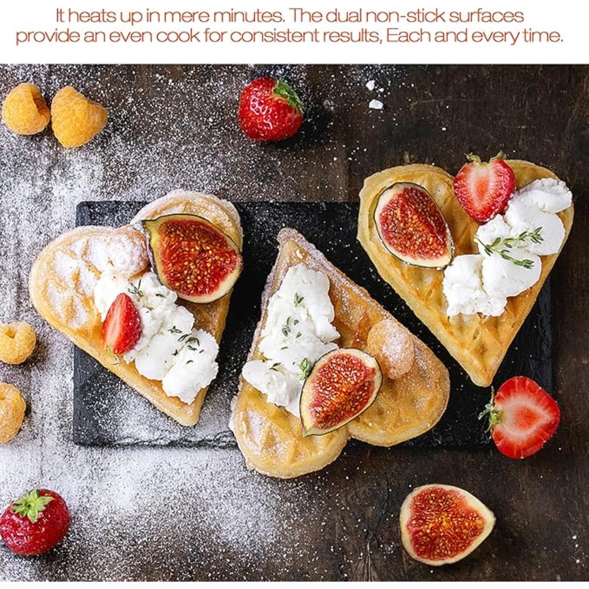 Waffle Iron 1200W – Double Heart Waffle Maker with Non-Stick Plates, Adjustable Temperature, Dual Plates, Continuous Heat Control - Image 3