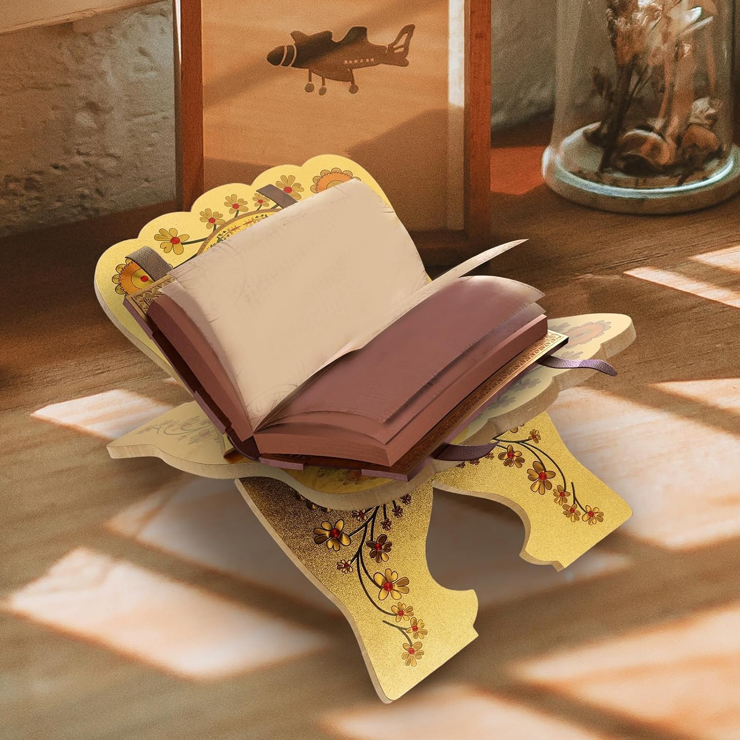 Wooden Religious Book Stand, Foldable Holy Book Holder with Engraved Design, Tabletop Display for Reading, Prayer & Home Decor - Image 6