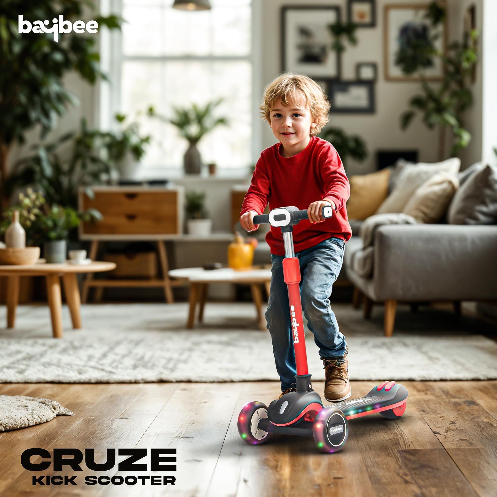 LED Light-Up Kids Scooter – Tri-Wheel Stability, 26–31″ Adjustable Handlebar, Non-Slip PU Deck, Portable & Foldable Ride-On for Toddlers - Image 5